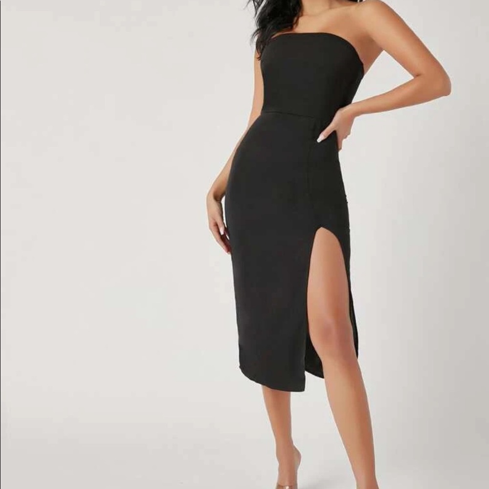 Tube top strapless midi slit dress